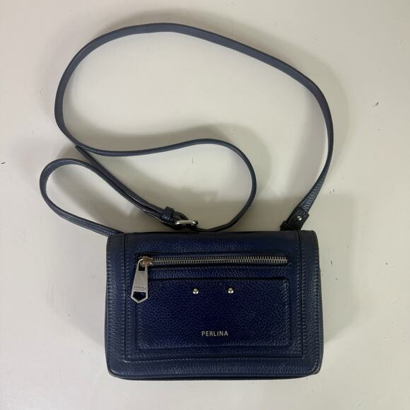 Perlina Handbags - Perlina "Claire" Genuine Leather Crossbody Bag Purse in Ink Blue